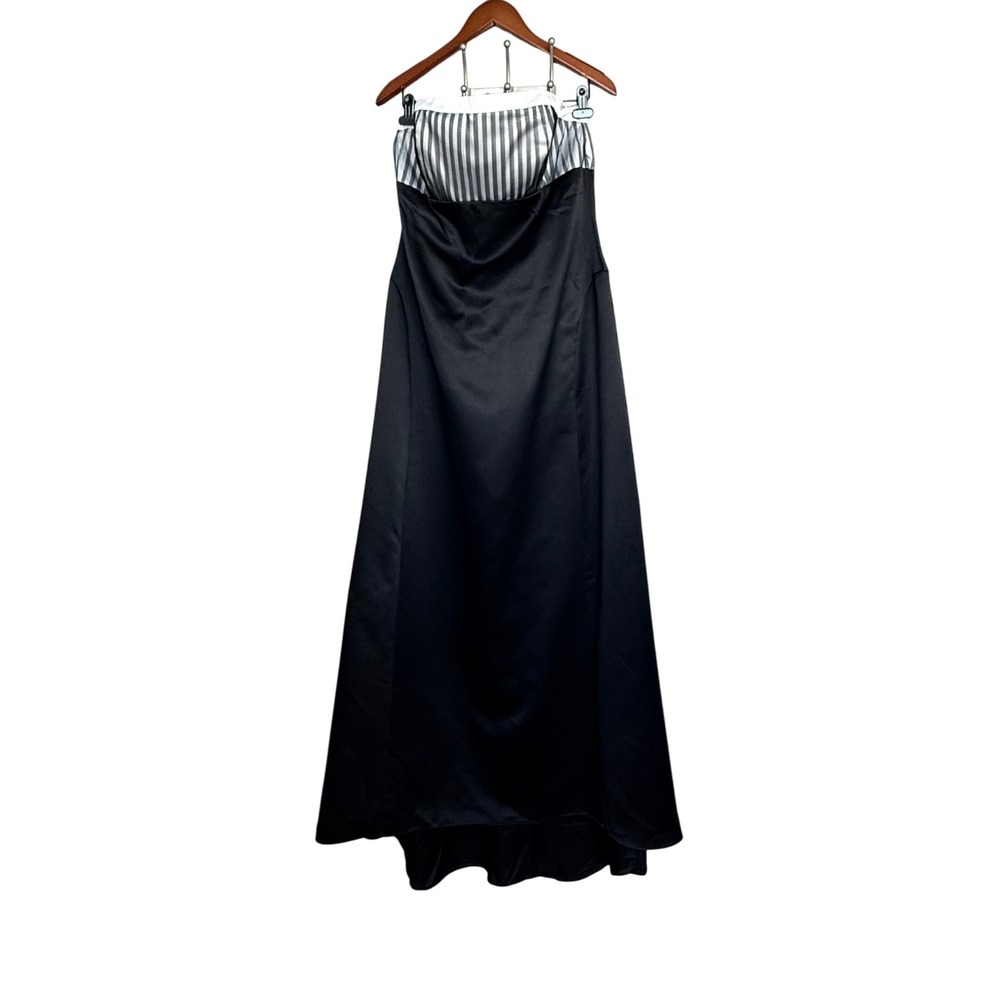 Vtg Bill Levkoff Strapless Evening Gown Size 16 Black Silver Striped Satin Y2K